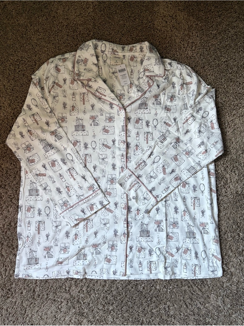 Soma Embraceable Long Sleeve Notch Collar Pajama Top Presents Ivory XL